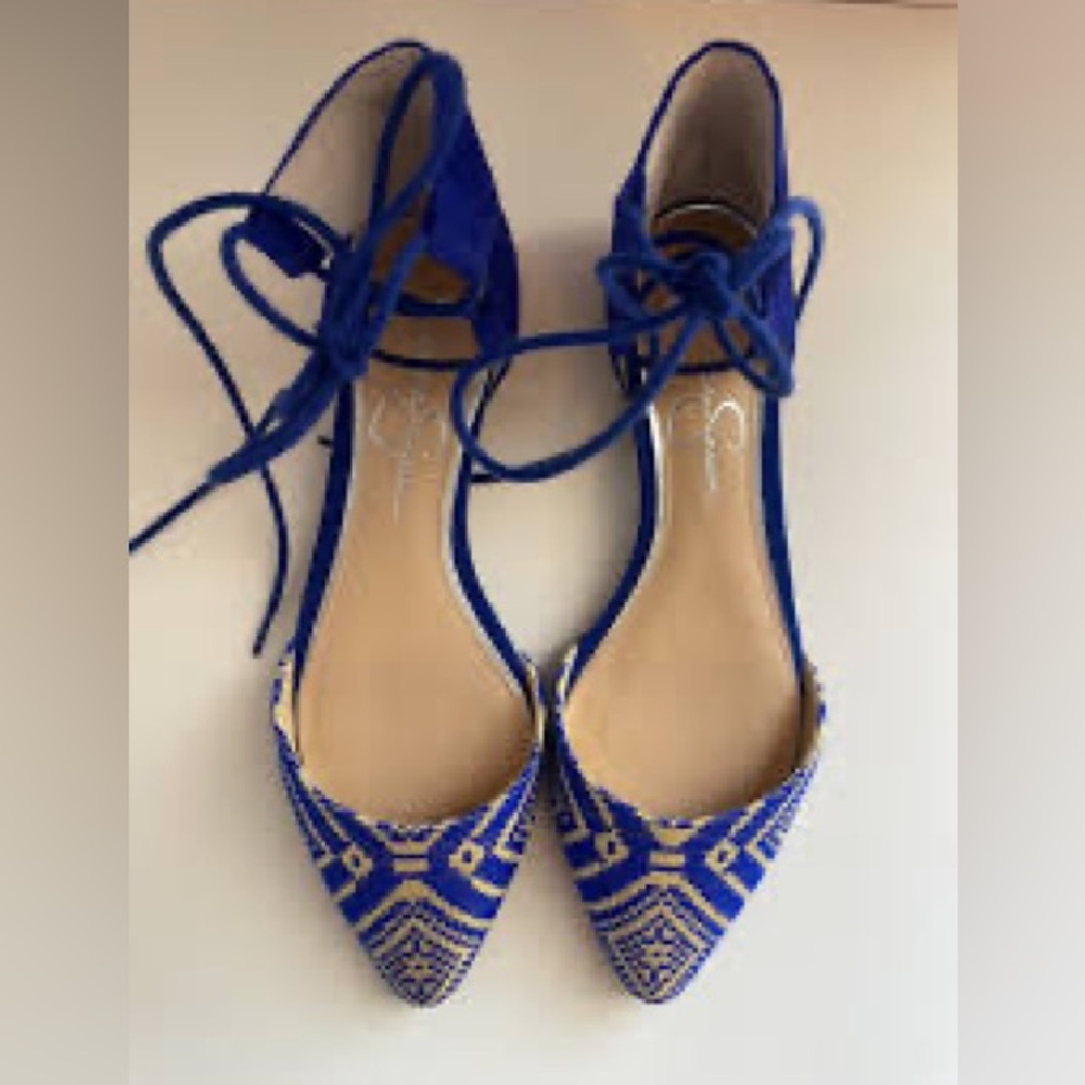 Royal Blue/ Cream d'Orsay flats (sz 9)